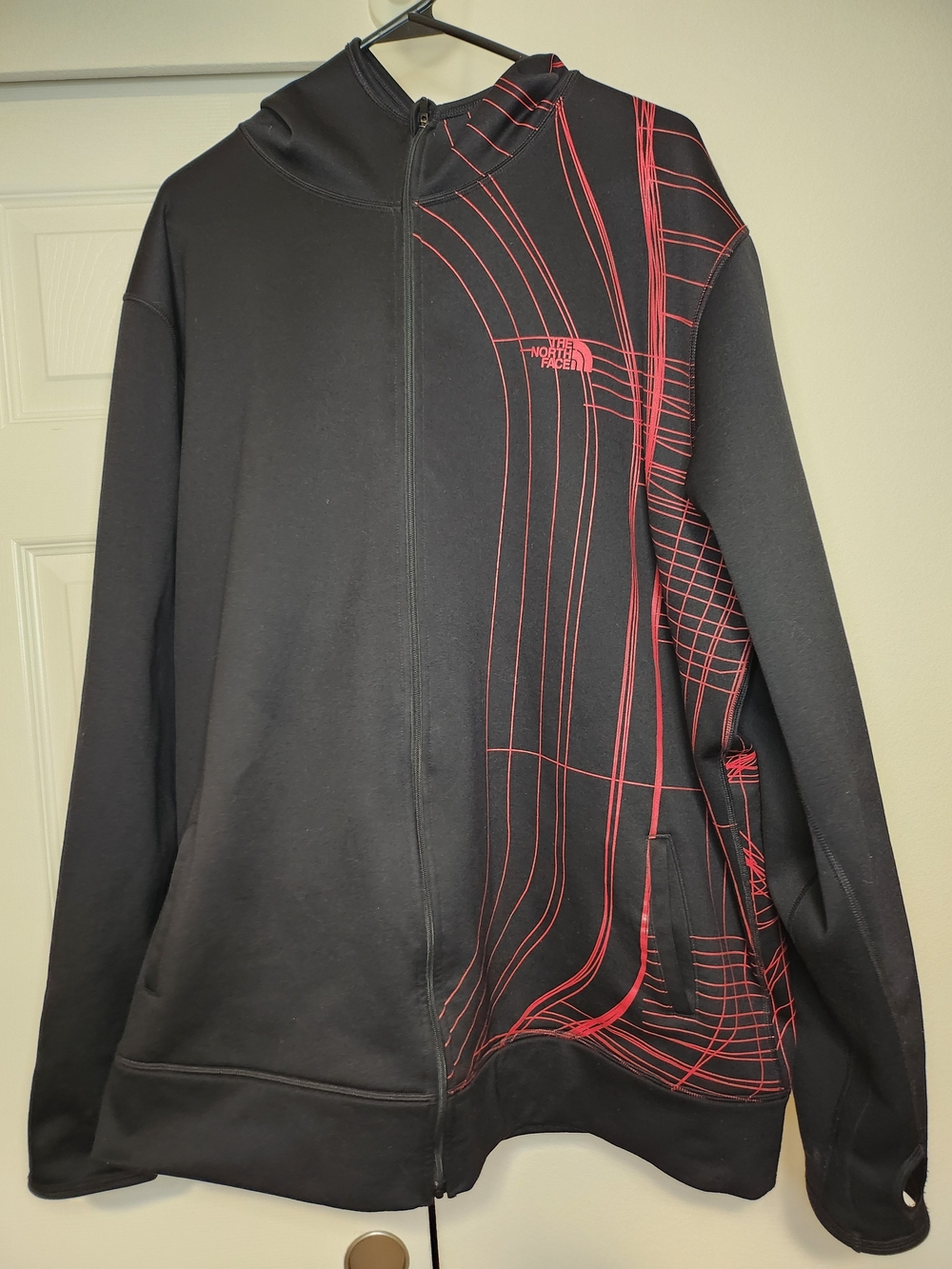 The North Face Black Hoodie with Red Geometric Lines